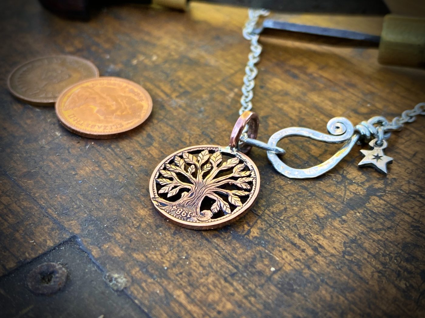 40th birthday gift tree of life made from repurposed half penny coin
