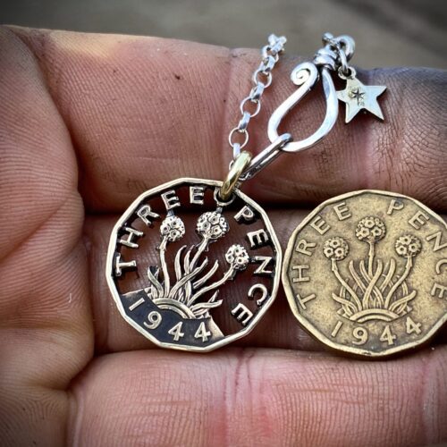 80th birthday 1944 hand cut and crafted threepence coin