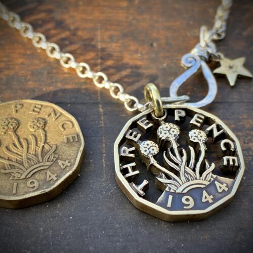80th birthday 1944 hand cut and crafted threepence coin