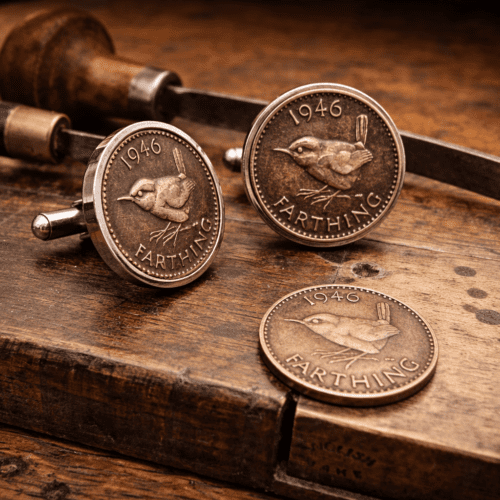 1946 80th birthday special Jenny wren Farthing coin cufflinks