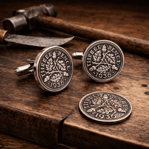 1936 90th birthday silver threepence coin cufflinks made in England