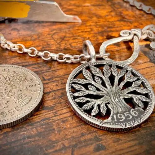 70th birthday Lucky sixpence coin jewellery 1956 Handcrafted and recycled lucky sixpence coin necklace pendant