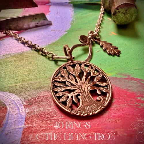 40th birthday gift tree of life made from repurposed 1986 penny coin