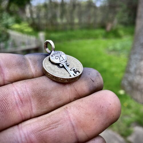 21st birthday gift idea handmade and ethically recycled key necklace pendant made in England from a upcycled pound coin 2002