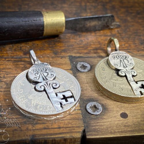 18th birthday gift idea handmade and ethically recycled key necklace pendant made in England from a upcycled pound coin 2007