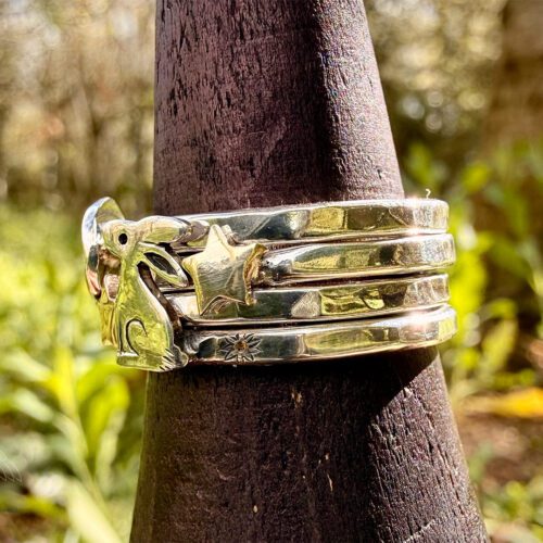 Moon Gazing hare handmade and eco conscious, ethical, renewable, green jewellery made in Cambridge by local artisan jeweller with hand tools and love