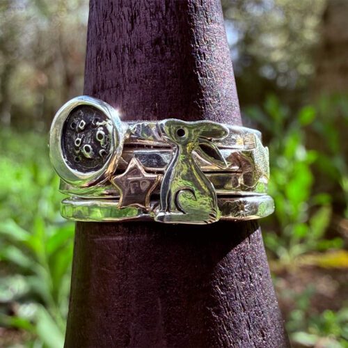 Moon Gazing hare handmade and eco conscious, ethical, renewable, green jewellery made in Cambridge by local artisan jeweller with hand tools and love