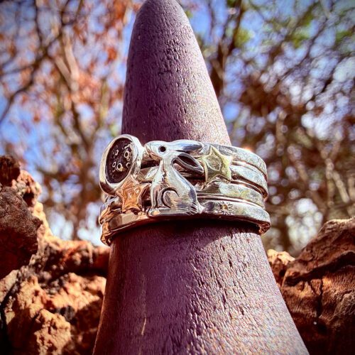 Moon Gazing hare handmade and eco conscious, ethical, renewable, green jewellery made in Cambridge by local artisan jeweller with hand tools and love