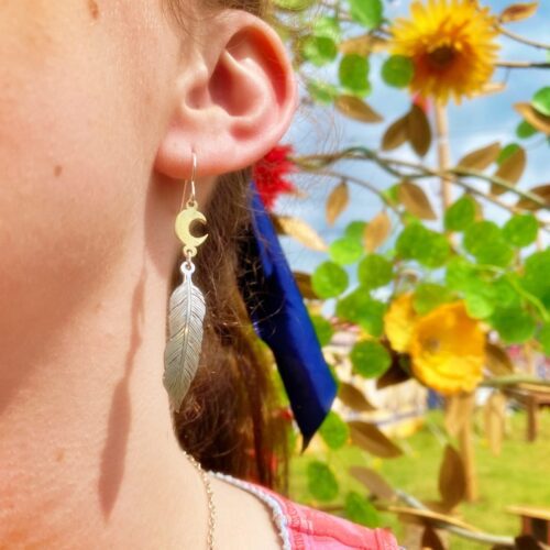 handcrafted and original silver feather earrings made with ethical considerations and materials