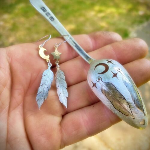 handcrafted and original silver feather earrings made with ethical considerations and materials