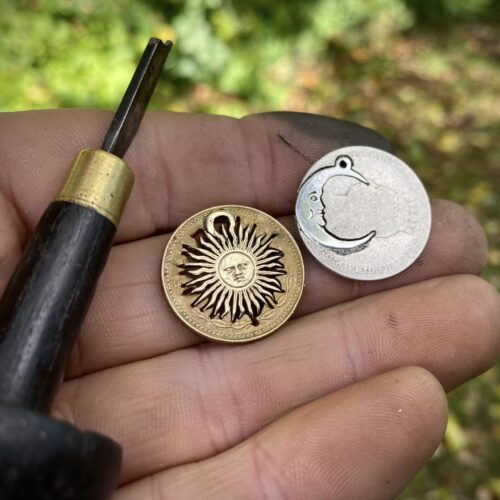 sun and moon jewellery made from old coins unique to hairy growler
