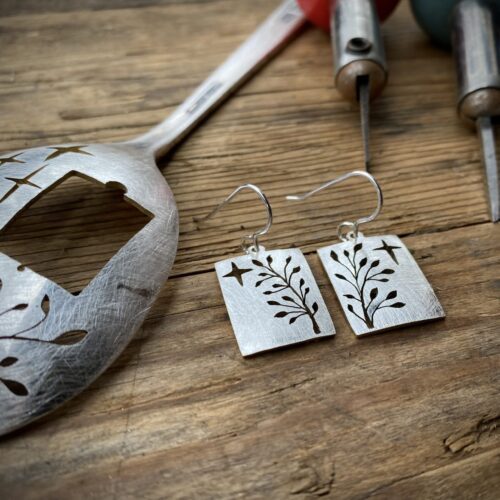handcrafted and recycled spoon butterfly and flowers earrings