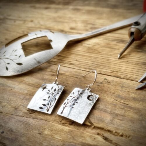 handcrafted and recycled spoon butterfly and flowers earrings