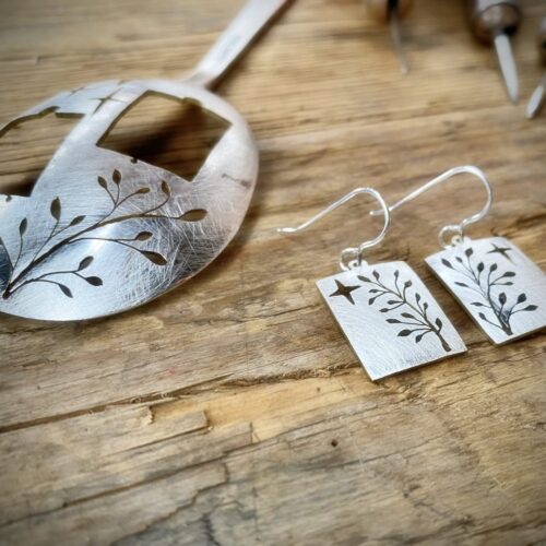 handcrafted and recycled spoon butterfly and flowers earrings