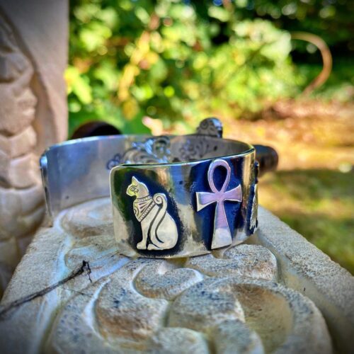 Unique, magical Handcrafted and recycled silver kuff bracelet magical ancient Egyptian scarab beetle jewellery