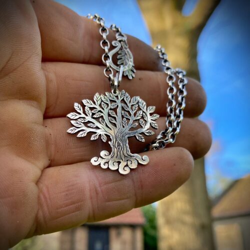 Fantastic tree of life necklace pendant handcrafted from a lovely old silver florin coin. Made in Cambridge, England by Hairy Growler