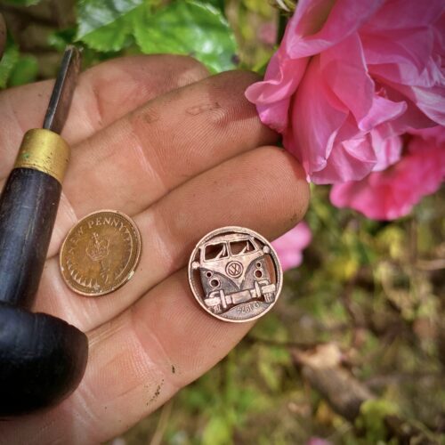 40th 50th VW campervan split screen wagon birthday coin gift handmade and ethical recycled UK England made.