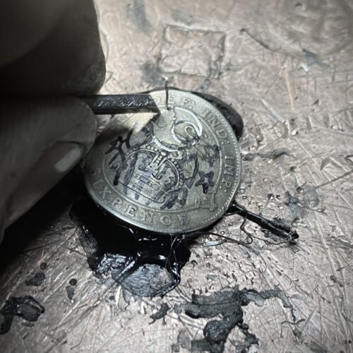 magic mushroom shroom mushies picky luck ring made from silver sixpence coins by hairy Growler