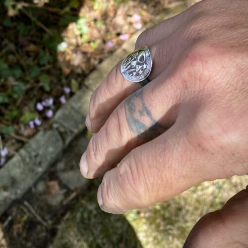 magic mushroom shroom mushies picky luck ring made from silver sixpence coins by hairy Growler