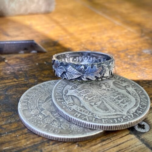 sacred grove ogham tree zodiac ring made from a 120 year old silver coin