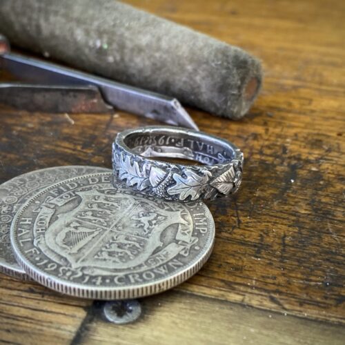 sacred grove ogham tree zodiac ring made from a 120 year old silver coin