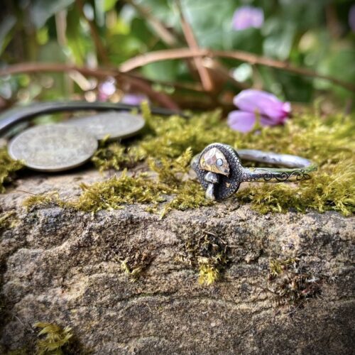 Fly Agaric Amanita muscaria magic mushroom shroom mushies picky luck ring made from silver coins by hairy Growler