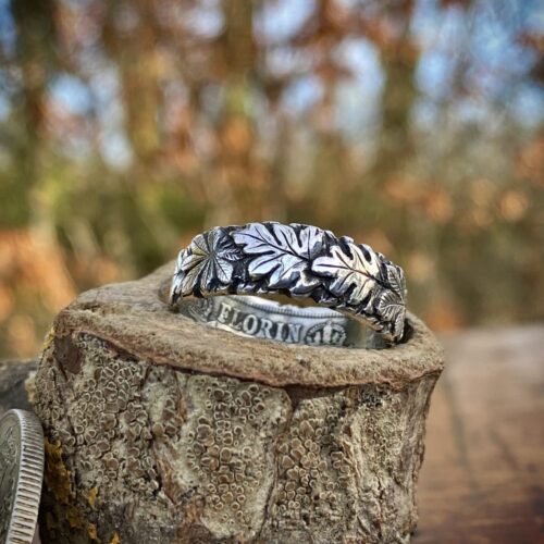 sacred grove ogham tree zodiac ring made from a 120 year old silver coin