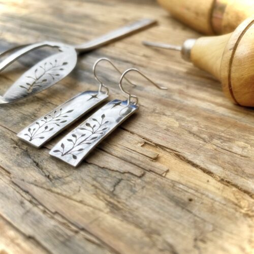handcrafted and recycled spoon meadow earrings