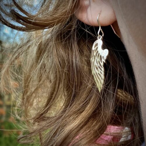 handcrafted and recycled spoon angel wing earrings
