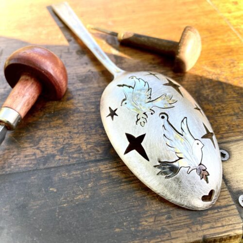 handcrafted and recycled spoon Paraclete Most Holy Spirit dove earrings