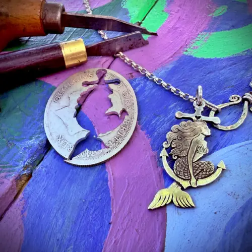 handmade and recycled silver mermaid necklace