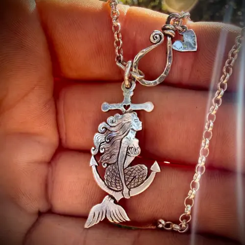 handmade and recycled silver mermaid necklace