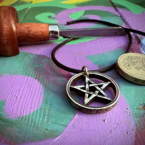 pentagram, pentacle pendant necklace made from recycled coin