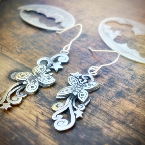 Butterfly earrings individually handcrafted and recycled from an old Victorian silver coins