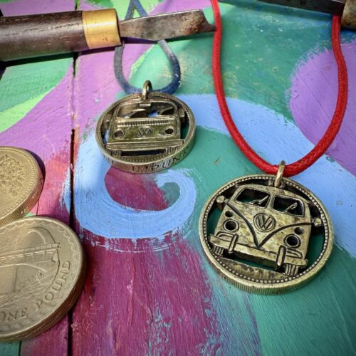 vw campervan splitty split screen handmade coin necklace pendant jewellery