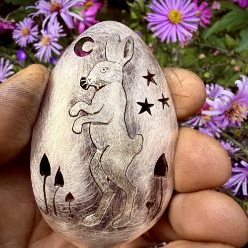 hare brooch meticulously handcrafted from an old spoon. Sustainable and
