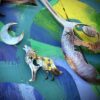 Wolf brooch moon and stars cut from an old antique spoon completely original, sustainable, recycled and made in England