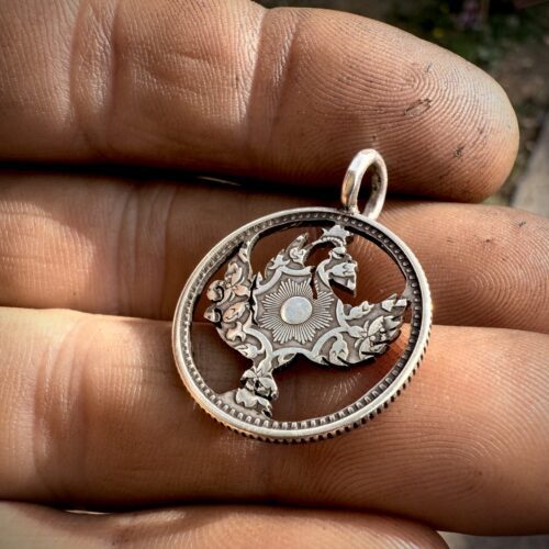 Japanese Hō-ō (鳳凰) phoenix silver coin necklace. Handcrafted and recycled in Cambridge, England by the Hairy Growler