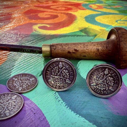 Oak leaves and acorns design silver threepence coin cufflinks