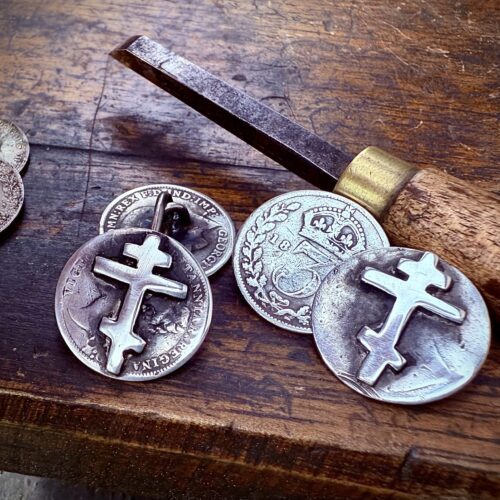 Orthodox Cross cufflinks individually handmade made from recycled silver coins in Cambridge, England