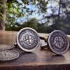 St George’s cross and Tudor Rose design silver threepence coin cufflinks