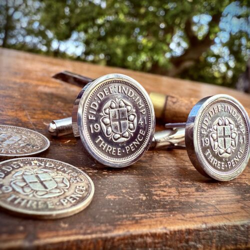 St George’s cross and Tudor Rose design silver threepence coin cufflinks