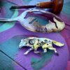 Wolf brooch moon and stars cut from an old antique spoon completely original, sustainable, recycled and made in England