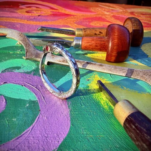Ouroboros ring - Jörmungandr handcrafted and Recycled antique sterling silver fork