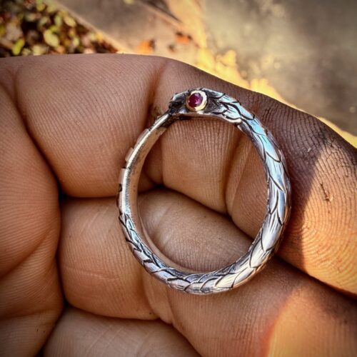 Ouroboros ring - Jörmungandr handcrafted and Recycled antique sterling silver fork