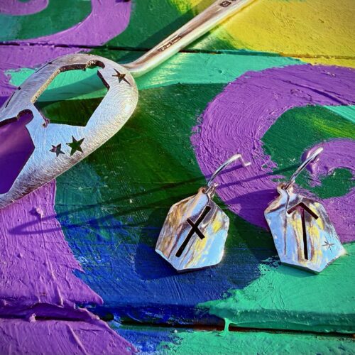 Rune symbol earrings handcrafted, ethical and repurposed spoons