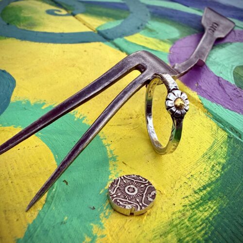 cute daisy chain coin jewellery handmade, handcrafted using silver threepence coins and silver forks