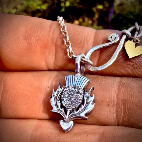 Thistle necklace pendant handmade from an silver proof collectors coin