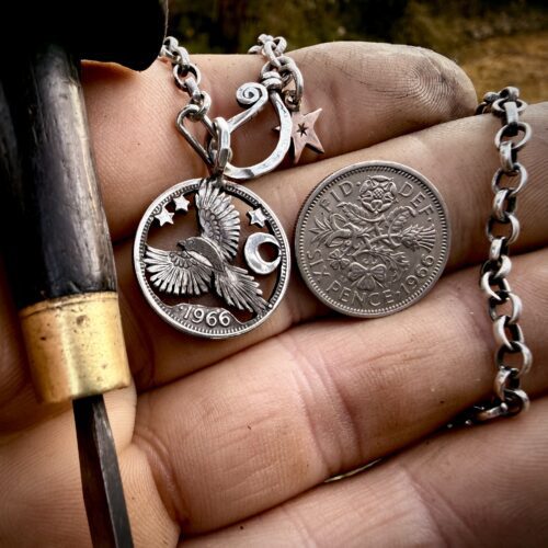 Lucky sixpence Magpie coin jewellery Handcrafted and recycled lucky sixpence coin necklace pendant