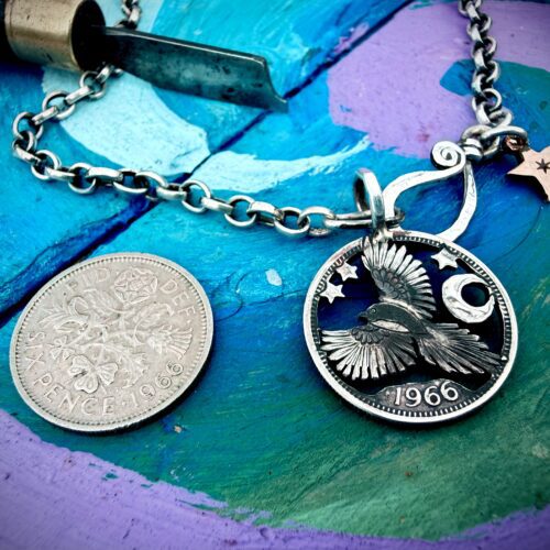 Lucky sixpence Magpie coin jewellery Handcrafted and recycled lucky sixpence coin necklace pendant